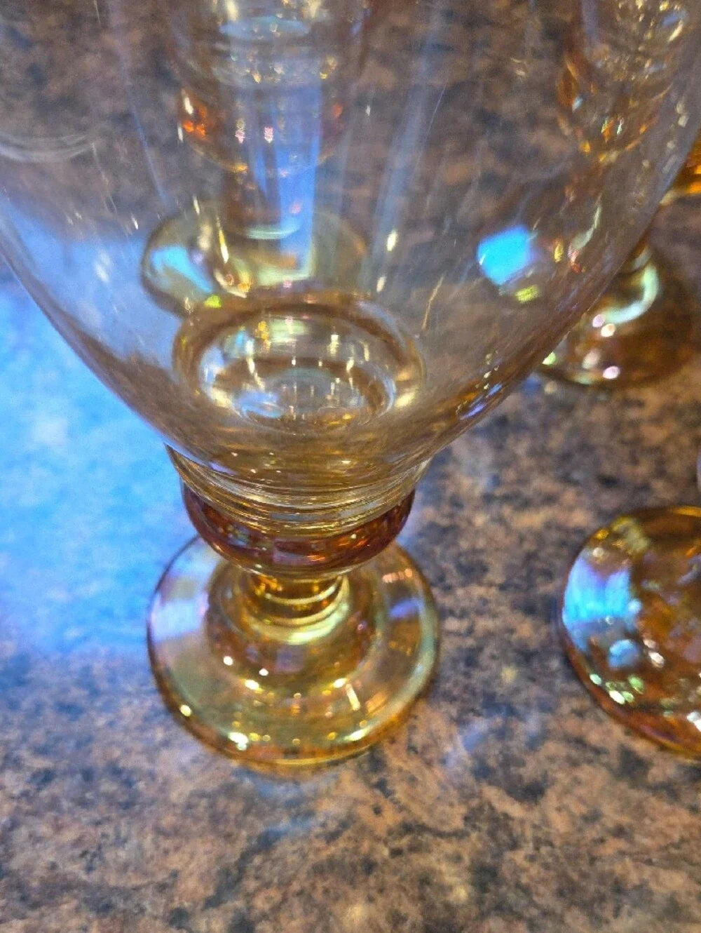 Pier 1 Amber Glass Goblet Set - Elegant Home Dining Wine Glasses